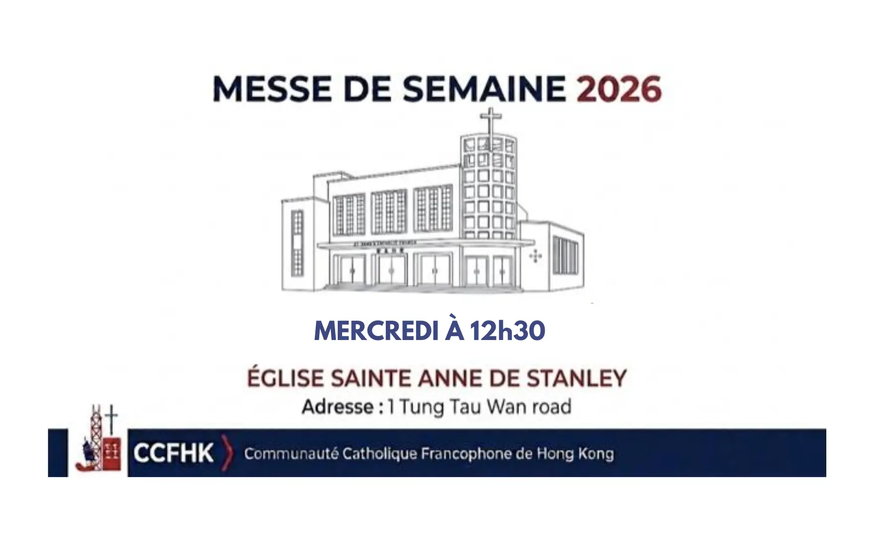 Messe ce mercredi 21 octobre à 12h30, à l'église sainte Anne de Stanley.