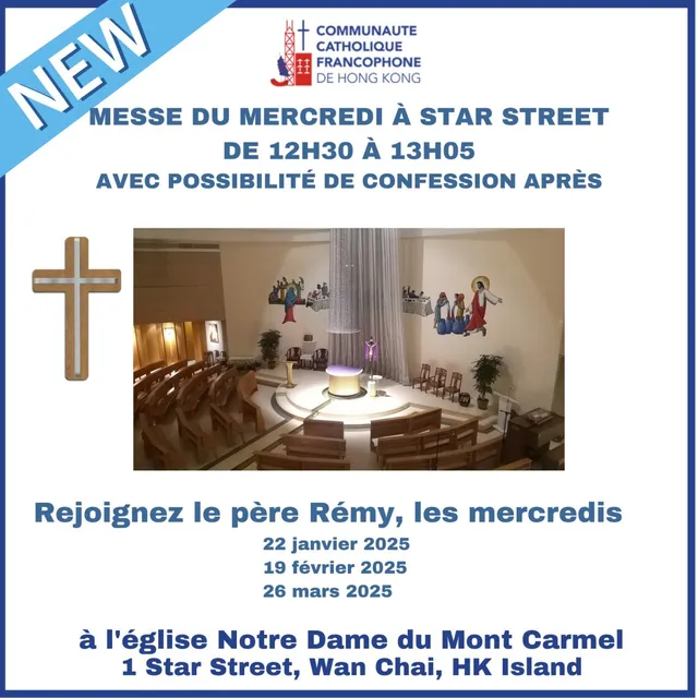 Nouveauté : les messes du mercredi midi à Stanley et à Wan Chai