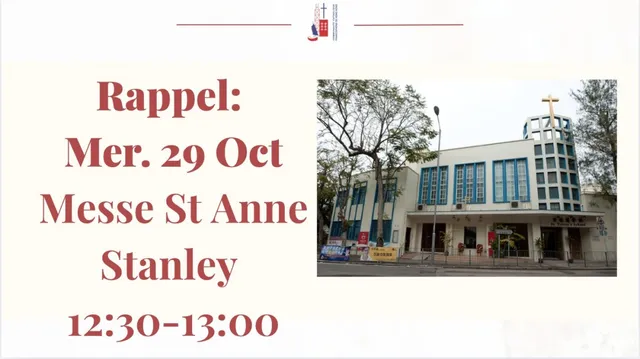 Rappel: Mercredi 29 Octobre 2025, Messe a St Anne (12:30-13:00) – Stanley