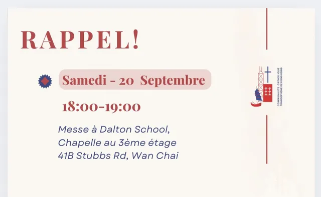 Rappel Messe du Samedi 20 Septembre 2025 – Dalton (18h-19h)