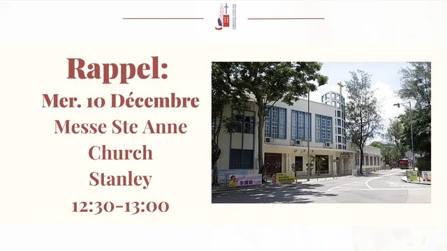 Rappel : Messe Stanley Mercredi 10 Décembre