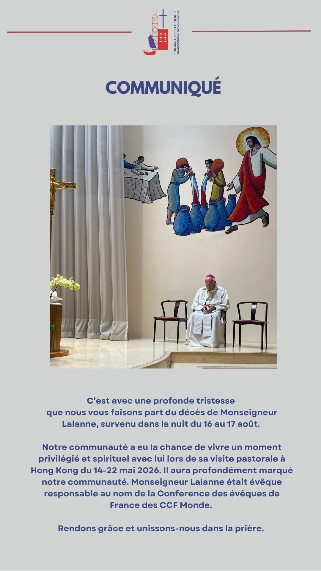 Communiqué - décès de Monseigneur Lalanne