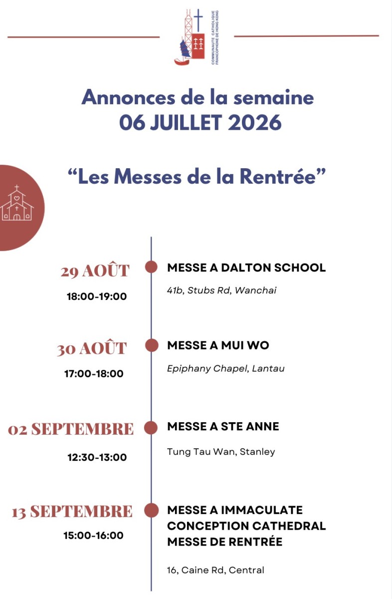 Les annonces de la semaine 06 Juillet 2026 – Les Messes de la Rentrée